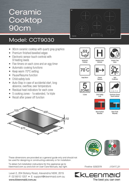 Kleenmaid CCT9030 90cm Ceramic Cooktop - CCT9030