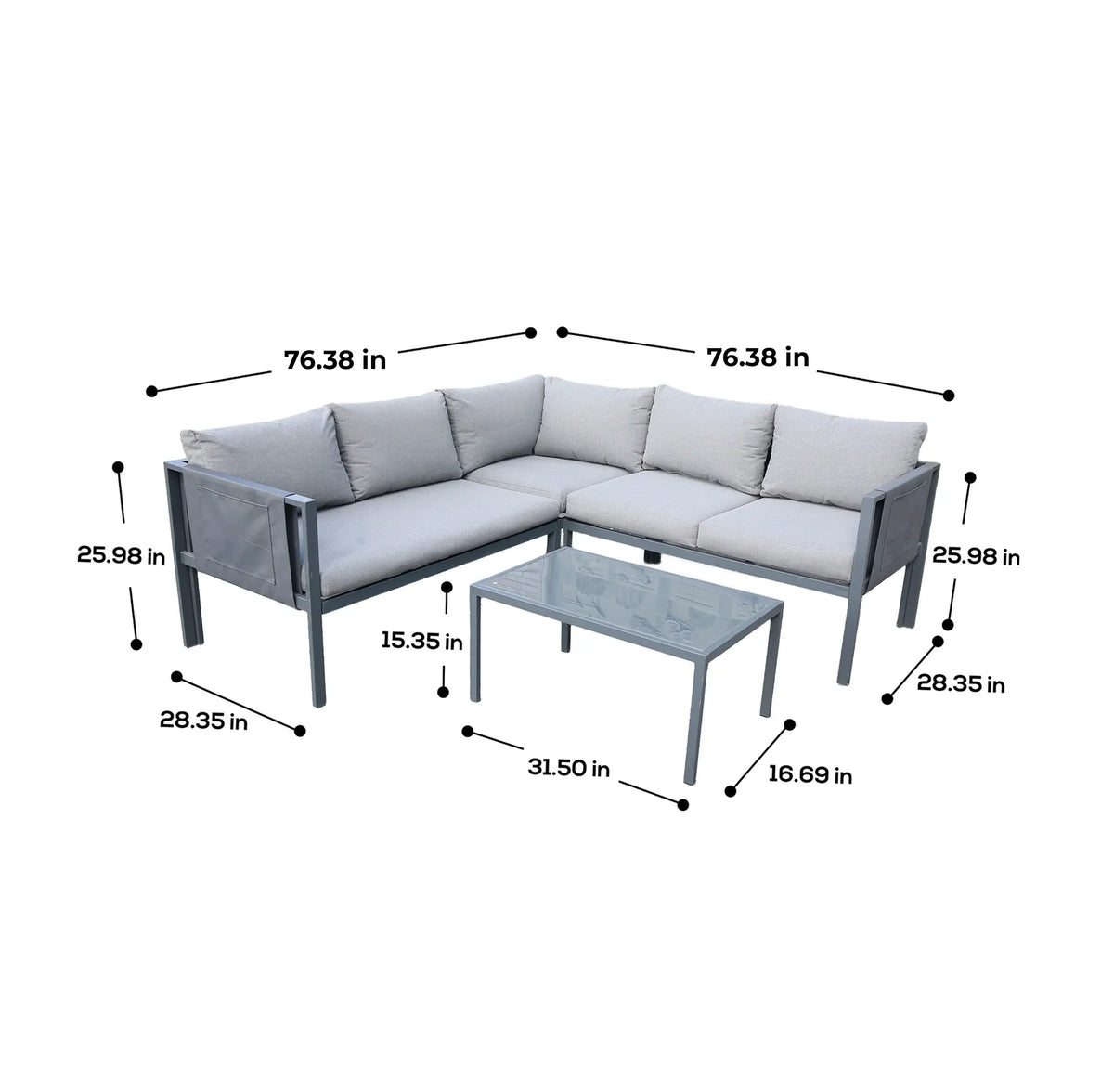 Deko Living 5 Piece Seating Outdoor Gray Sofa and Table Set  - COP30016