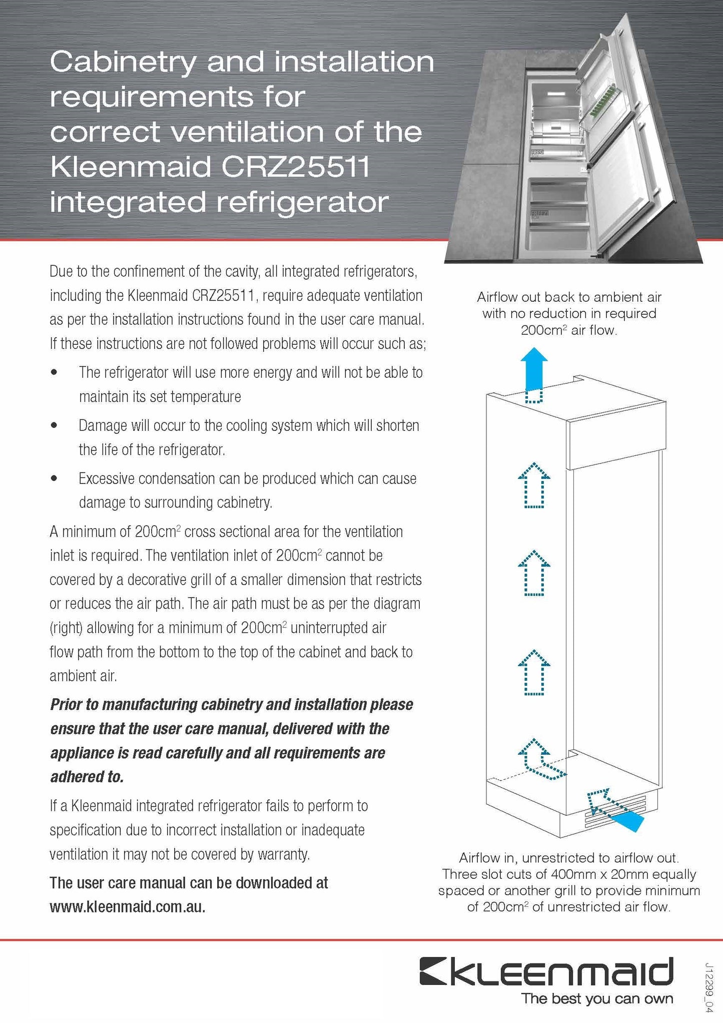 Kleenmaid Integrated Top Mount Refrigerator with Bottom Mount Freezer - CRZ25511