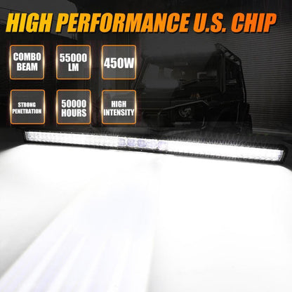 Auxbeam 7" LED Halo Headlights + 4" Inch LED Fog Lights with DRL + 5D-PRO 52" Straight LED Light Bar + Windshield Mounting Brackets + 18W Flood Beam Pod Lights Set for for Jeep Wrangler JK - GP00007761
