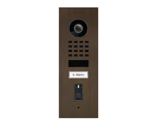 DoorBird D1101FV Fingerprint 50 Flush-Mount IP Video Door Station, 1 Call Button in Architectural Bronze - 423873513