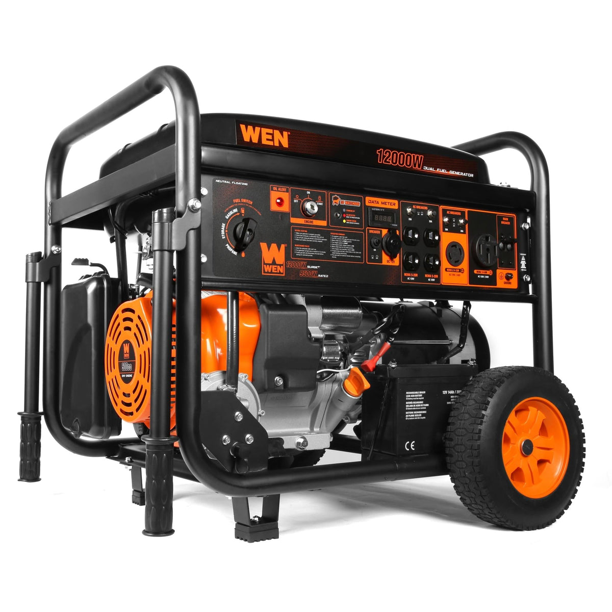 WEN DF1200X 12000-Watt 120-Volt/240-Volt Dual Fuel Transfer-Switch Ready Electric Start Portable Generator with Wheel Kit and CO Shutdown Sensor - DF1200X