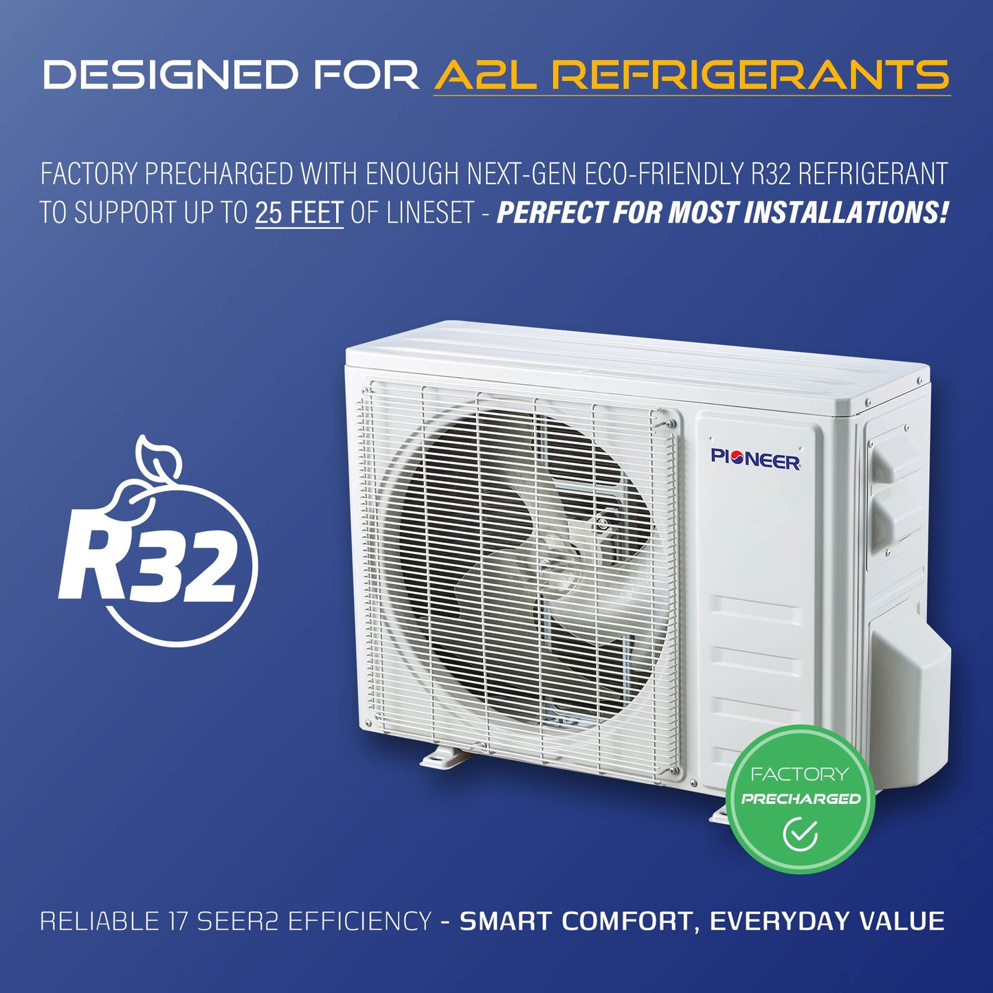 Pioneer Diamante Essenza 17,000 BTU 17 SEER2 230V High-Wall Ductless Mini-Split Air Conditioner Inverter Heat Pump with 16 Ft. Kit - WYT018GLUI17RL