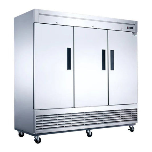 Dukers D83R 83" Three Solid Door Bottom Mount Reach-In Refrigerator 64.8 Cu. Ft. - D83R