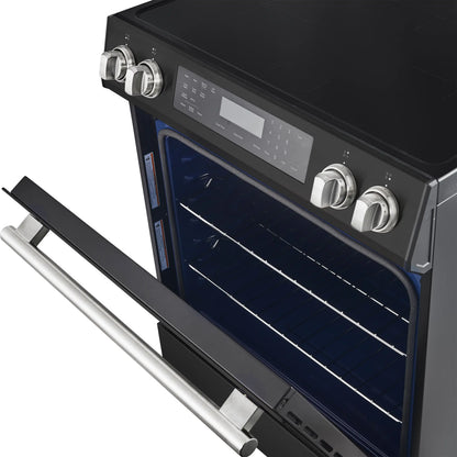 Forno 5-Piece Appliance Package - 30-Inch Induction Range, Under Cabinet Range Hood, Refrigerator with Water Dispenser, Dishwasher, and  Microwave Drawer in Black with Antique Brass Trim - APW5-905-30BLK
