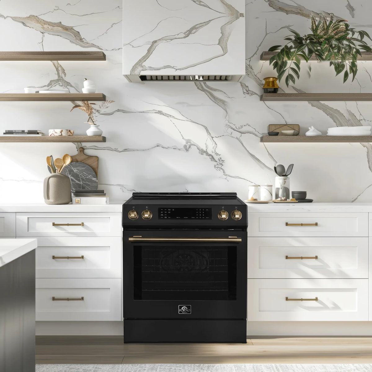 Forno 5-Piece Appliance Package - 30-Inch Induction Range, Under Cabinet Range Hood, Refrigerator, Dishwasher, and 30-Inch Microwave Oven in Black with Stainless Steel Trim - APR5-905-30BLK-MWO30
