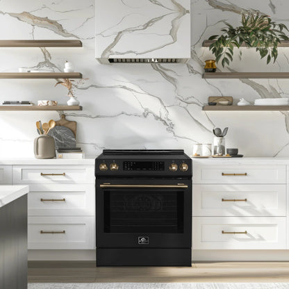 Forno 5-Piece Appliance Package - 30-Inch Induction Range, Under Cabinet Range Hood, Refrigerator, Dishwasher, and 30-Inch Microwave Oven in Black with Stainless Steel Trim - APR5-905-30BLK-MWO30