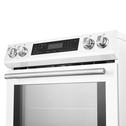 Forno 5-Piece Appliance Package - 30-Inch Induction Range, Under Cabinet Range Hood, French Door Refrigerator, Dishwasher, and 30-Inch Microwave Drawer in White with Stainless Steel Handle - APR5-905-30WHT-MWD30