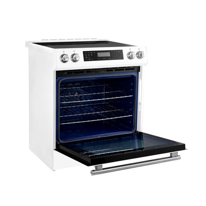 Forno 5-Piece Appliance Package - 30-Inch Induction Range, Under Cabinet Range Hood, French Door Refrigerator, Dishwasher, and 30-Inch Microwave Drawer in White with Stainless Steel Handle - APR5-905-30WHT-MWD30
