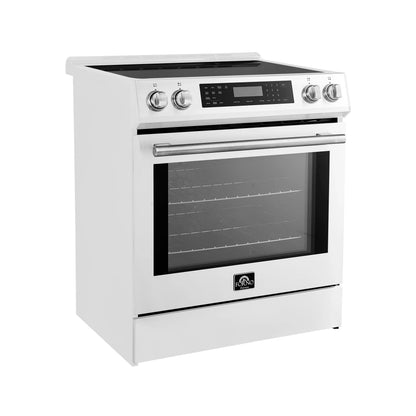 Forno 5-Piece Appliance Package - 30-Inch Induction Range, Under Cabinet Range Hood, Refrigerator, Dishwasher, and  Microwave Drawer in White with Stainless Steel Trim - APR5-905-30WHT