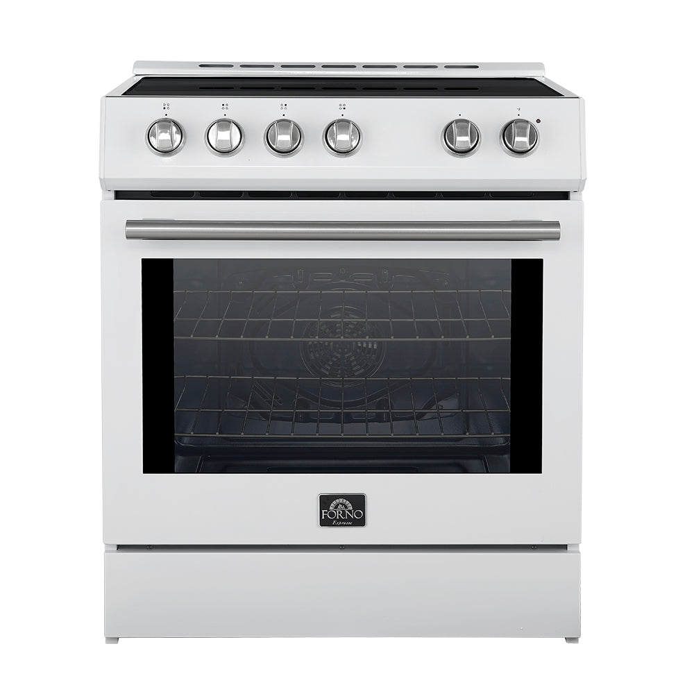Forno 5-Piece Appliance Package - 30-Inch Induction Range, Under Cabinet Range Hood, French Door Refrigerator, Dishwasher, and 30-Inch Microwave Drawer in White with Stainless Steel Trim - APR5-982-30WHT-MWD30
