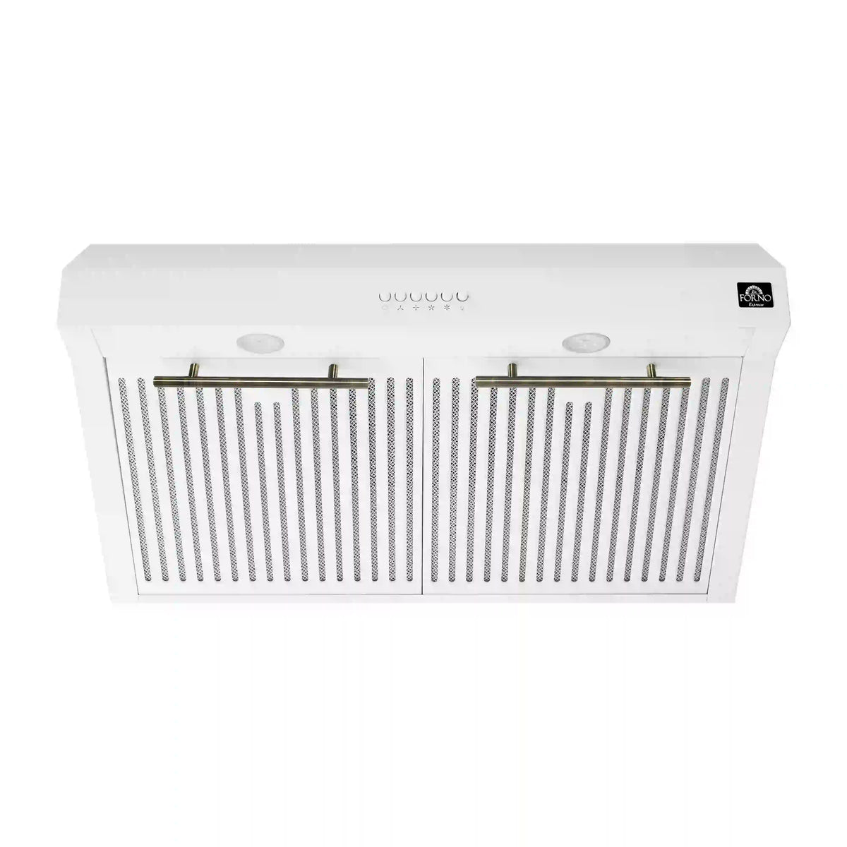 Forno 5-Piece Appliance Package - 30-Inch Inducton Range, Under Cabinet Range Hood, Refrigerator, Dishwasher, and  24-Inch Microwave Oven in White with Antique Brass Trim - APR5-905-30WHT-MWO24