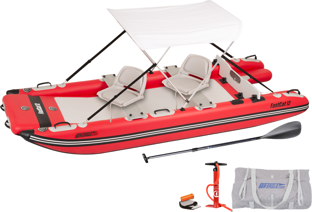Sea Eagle FASTCAT12K_SWC Catamaran Inflatable Boat Swivel Seat Canopy Package New - FASTCAT12K_SWC