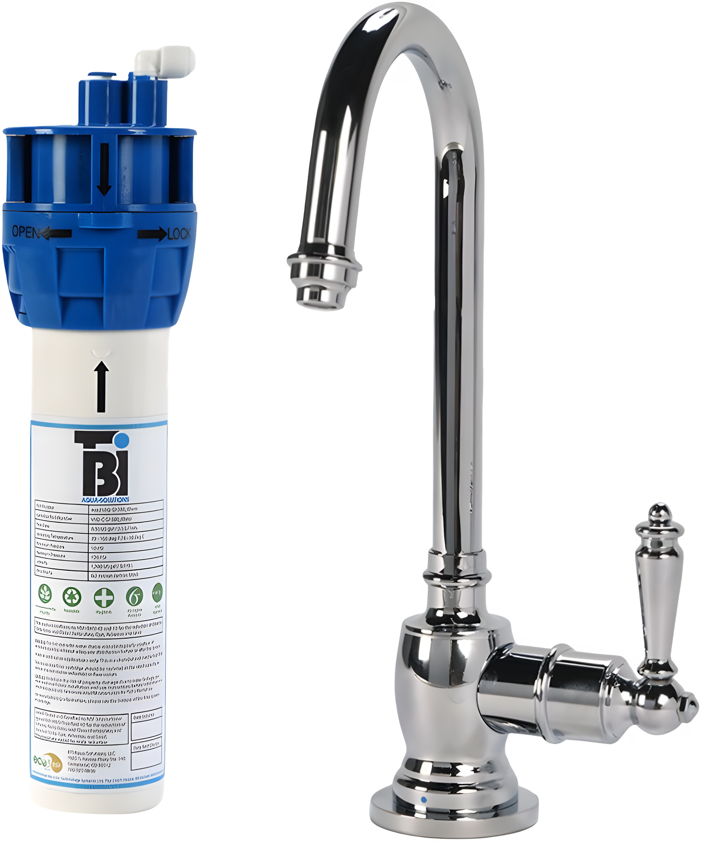 AquaNuTech Filtration System Combo with Traditional C-Spout Cold Water Faucet New - FL-C2200-CH
