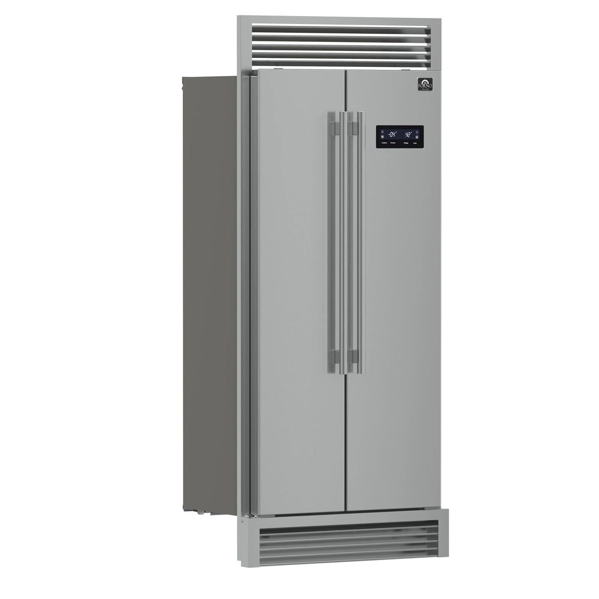 Forno 33-Inch Salerno Side-by-Side Counter Depth Refrigerator 15.6 Cu. Ft. in Stainless Steel with Professional Handle & 4” Decorative Grille  - FFRBI1805-37SG
