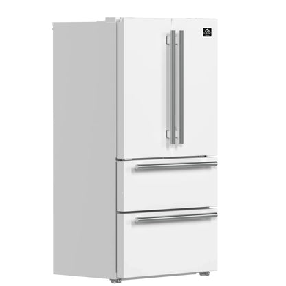 Forno Espresso Moena 36-inch 19.2 Cu.ft French Door Refrigerator in White with Stainless Steel Handle  -  FFRBI1820-36WHT