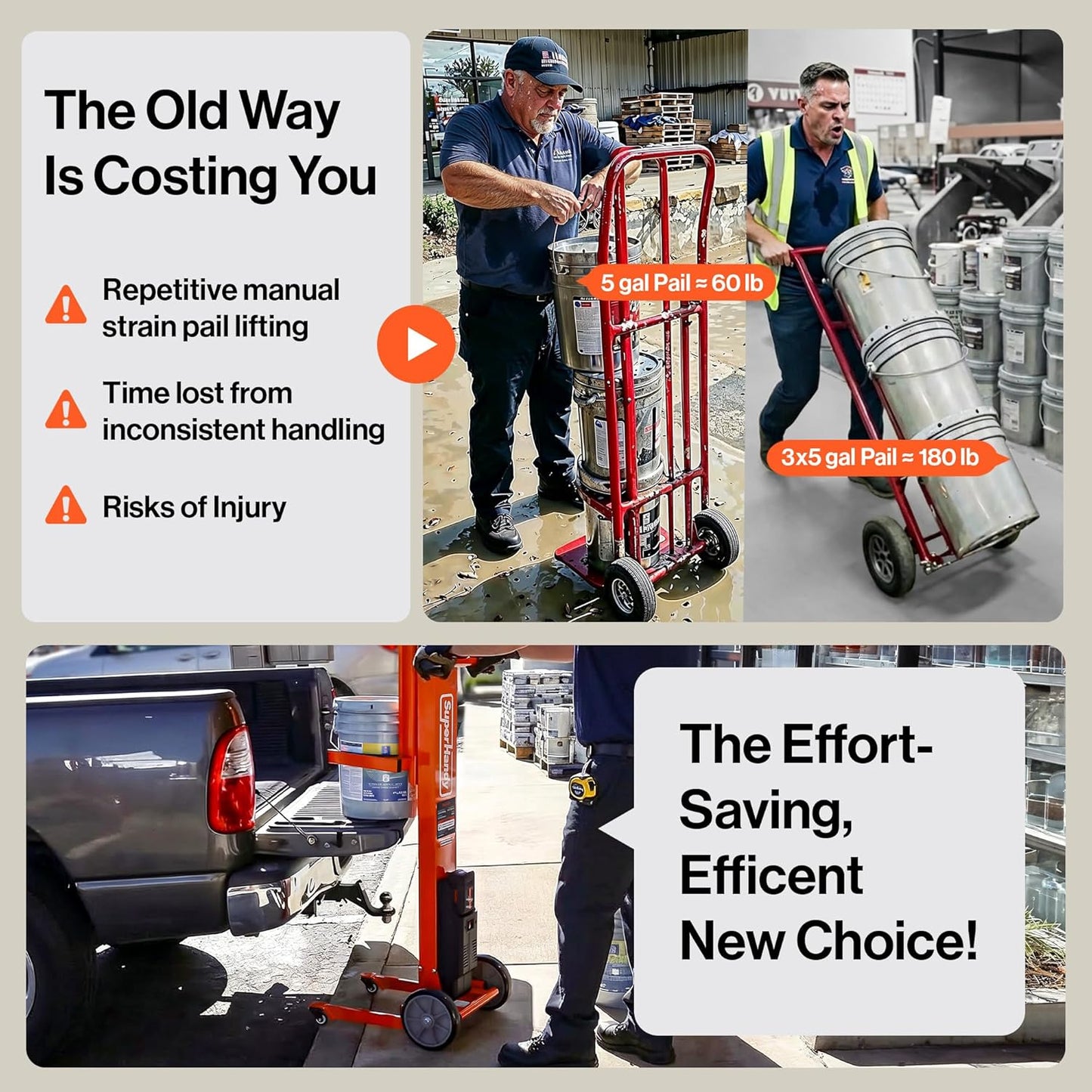 Super Handy GUO150 Pail Lift Electric Hand Truck 220 lbs. Capacity for 5 Gal. Buckets 48V 2Ah New - GUO150