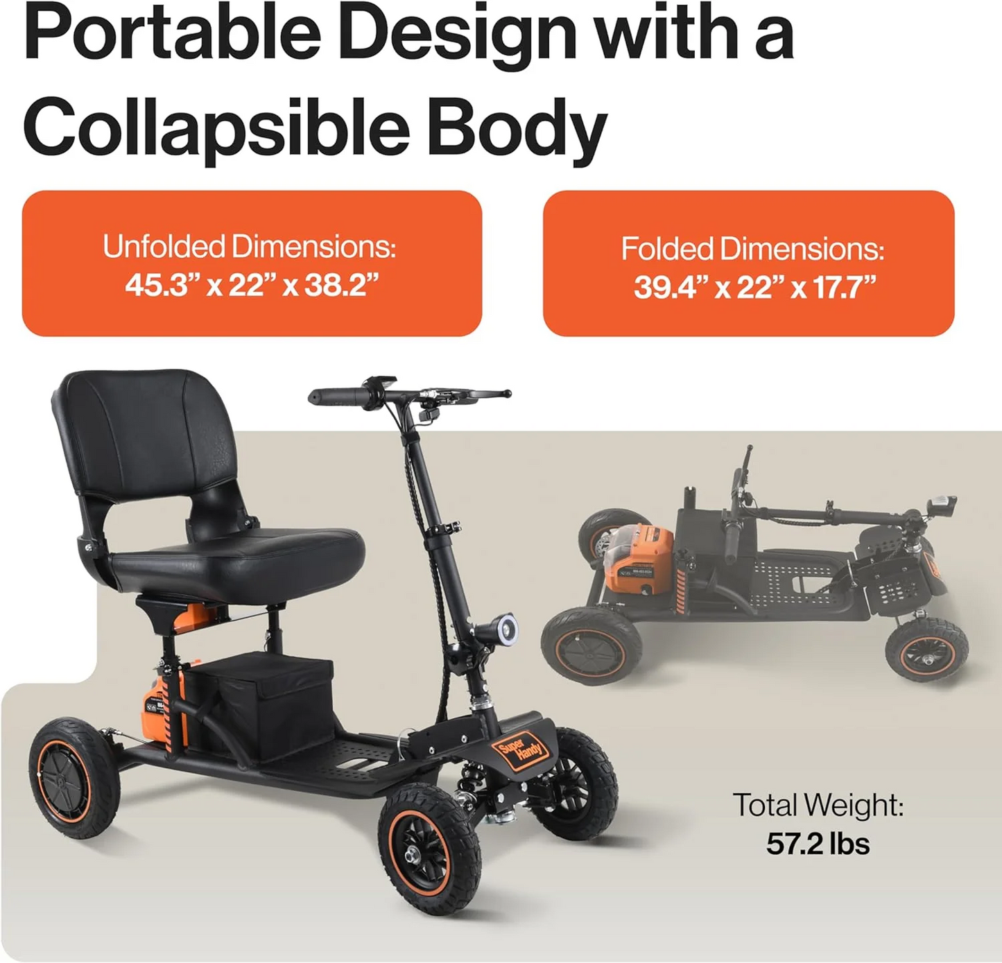 Super Handy GUT161 Electric Mobility Scooter Pro 48V 2Ah 500W 6.25 MPH Max Speed 12.5 Mile Range New - GUT161
