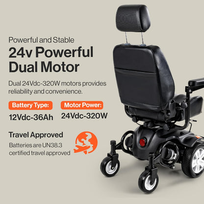 Super Handy GUT171 GoRide CRX Power Wheelchair Mid-Wheel Drive 300 lbs. Capacity 24V 320W 4 MPH 12.8 Mile Range New - GUT171