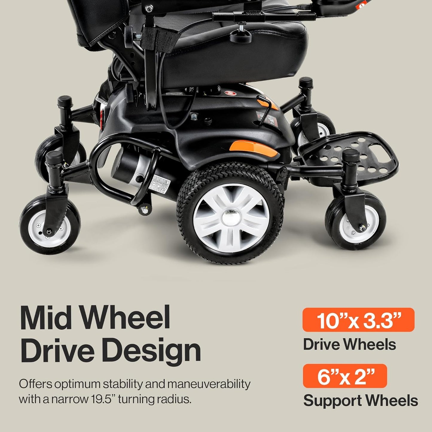 Super Handy GUT171 GoRide CRX Power Wheelchair Mid-Wheel Drive 300 lbs. Capacity 24V 320W 4 MPH 12.8 Mile Range New - GUT171