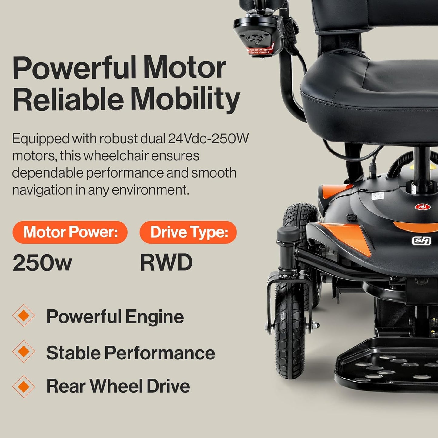 Super Handy GUT172 GoRide CRZ Power Wheelchair Rear-Wheel Drive 300 lbs. Capacity 24V 250W 4 MPH 6.7 Mile Range New - GUT172