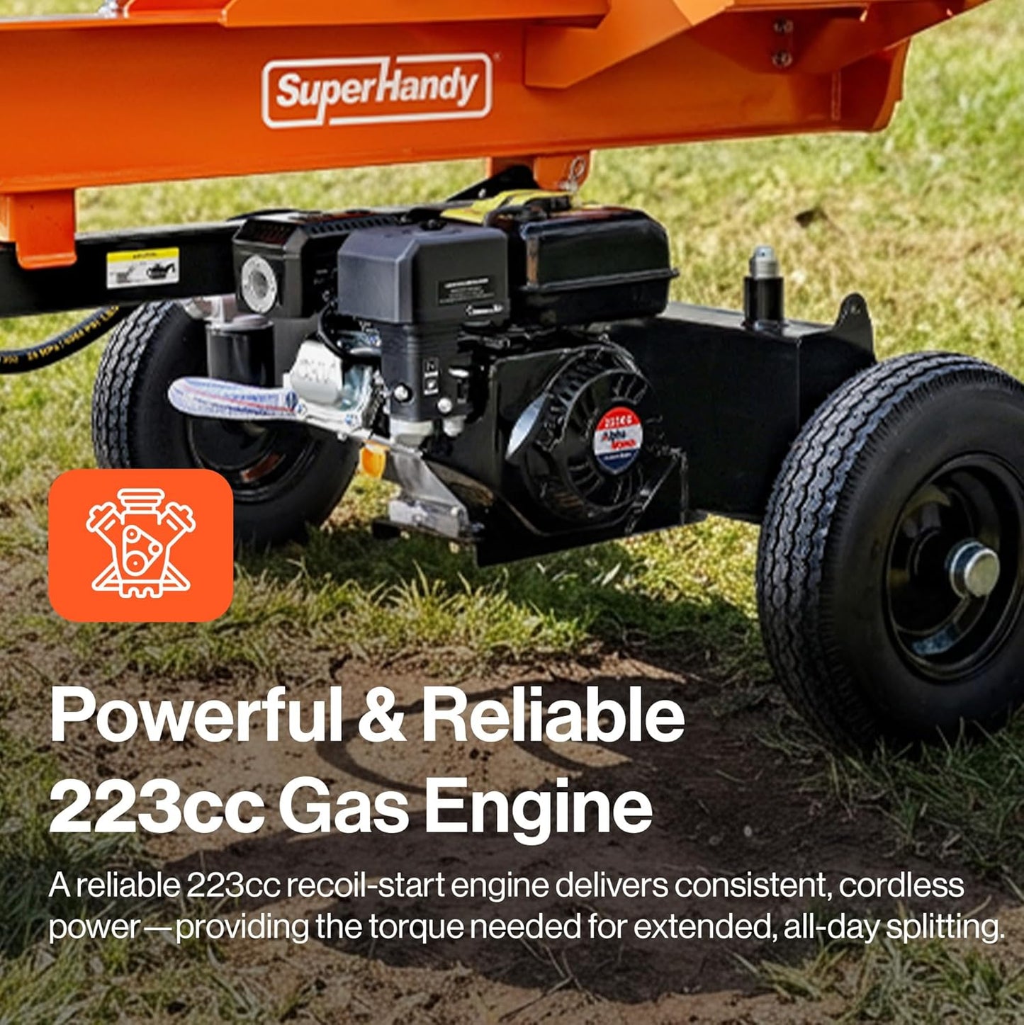 Super Handy GUT199 Log Splitter 27 Ton Full Beam Vertical/Horizontal 223cc Gas Towable New - GUT199