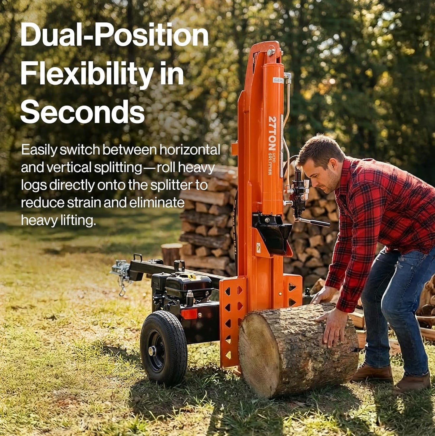 Super Handy GUT199 Log Splitter 27 Ton Full Beam Vertical/Horizontal 223cc Gas Towable New - GUT199