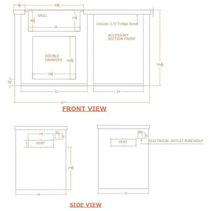 Haven Outdoor 96-Inch Outdoor Kitchen Island with Trash Center & 24-Inch Refrigerator space - HCOY96REFAB