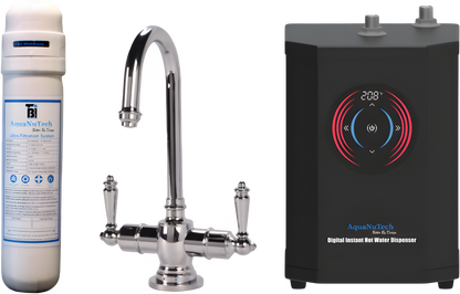AquaNuTech Digital Instant Hot Water Dispenser with Traditional Hot/Cold Faucet & Filtration New - HTF-HC2200-CH