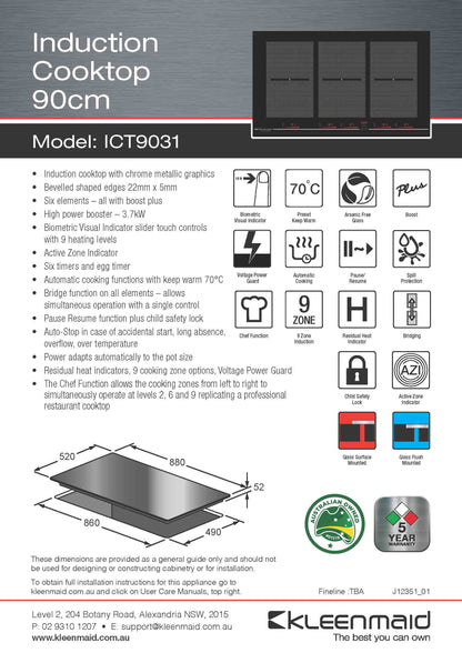 Kleenmaid ICT9031 90cm Induction Cooktop - ICT9031