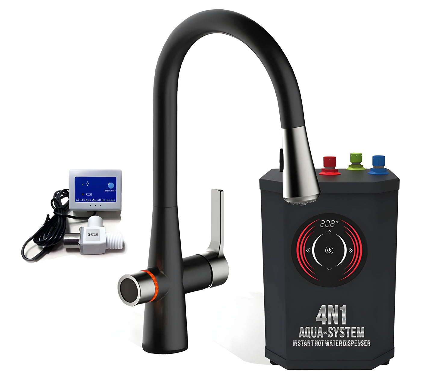 AquaNuTech 4N1 Aqua-System Faucet with Hot Water Dispenser and Leak Detector New - 4N1AS-CH