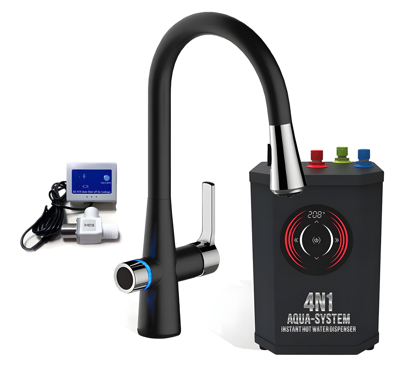 AquaNuTech 4N1 Aqua-System Faucet with Hot Water Dispenser and Leak Detector New - 4N1AS-CH