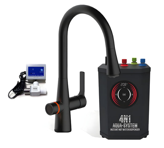 AquaNuTech 4N1 Aqua-System Faucet with Hot Water Dispenser and Leak Detector New - 4N1AS-CH