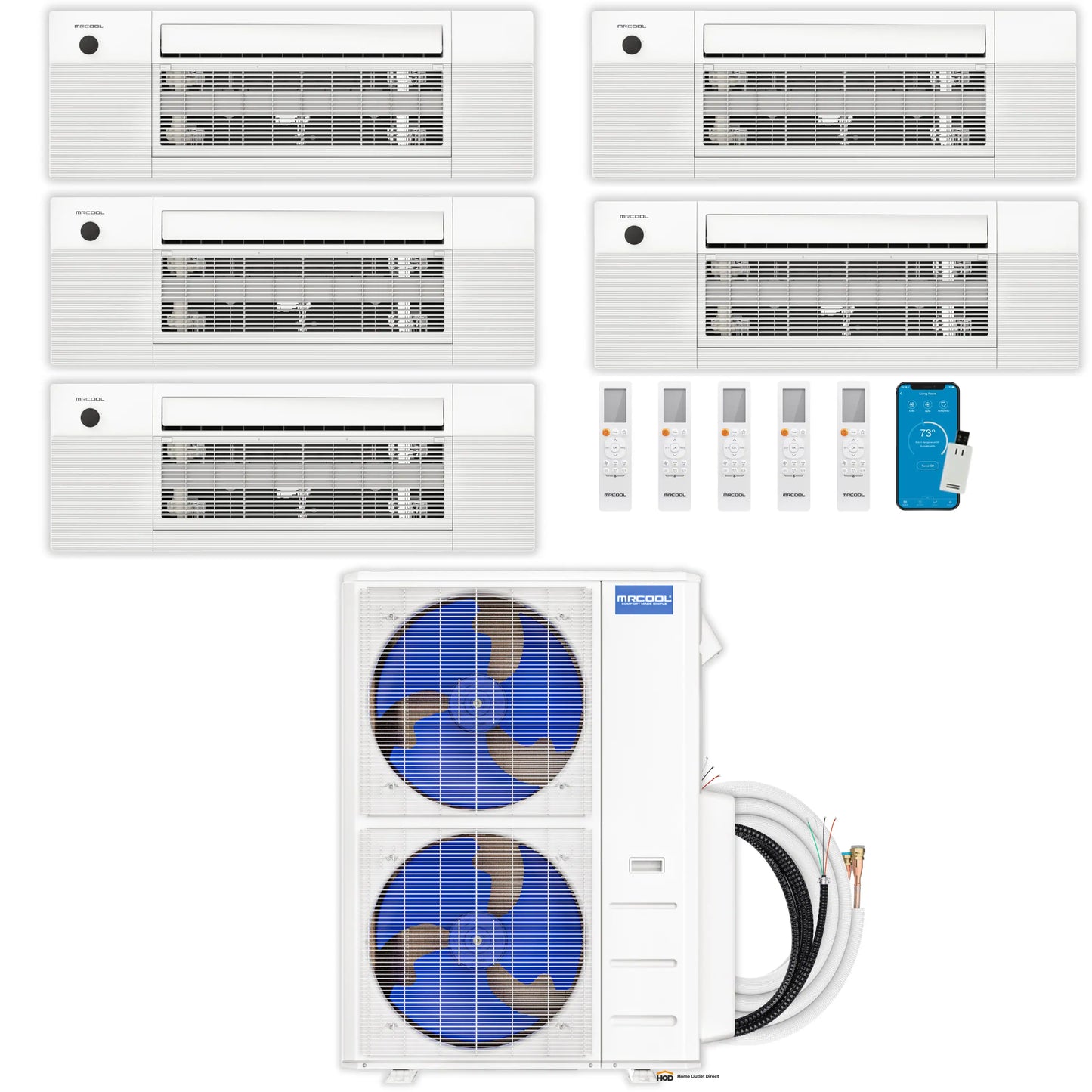 MRCOOL DIY 5th Gen Mini Split - 5-Zone 55,000 BTU Ductless Air Conditioner and Heat Pump Condenser with 12K + 12K + 12K + 9K + 6K Ceiling Cassette Air Handlers