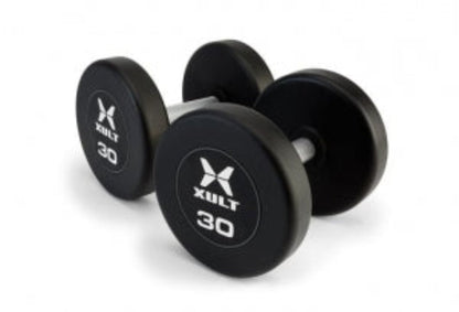 Johnson Health Tech XULT Urethane Round Dumbbells - XULT Urethane Round Dumbbell Pair, Black Plus, 120 lb. - XT-120URE-RND-P