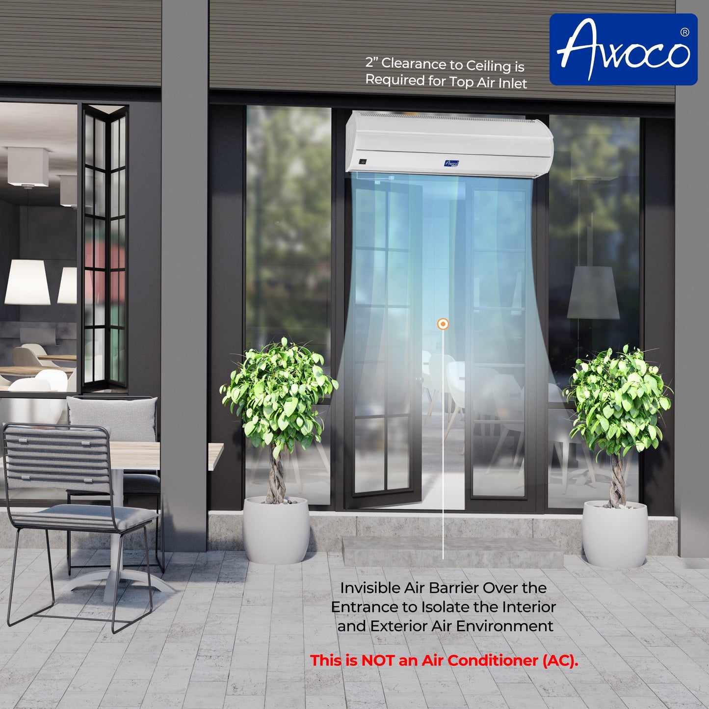 Awoco FM35-ETL Elegant 1 Speed Air Curtains, 120V Unheated and ETL Sanitation Listed - FM3509-ETL