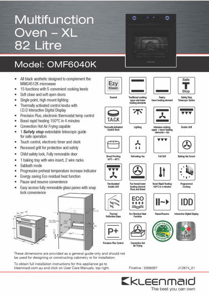 Kleenmaid OMF6040K 60cm Multifunction Oven - OMF6040K