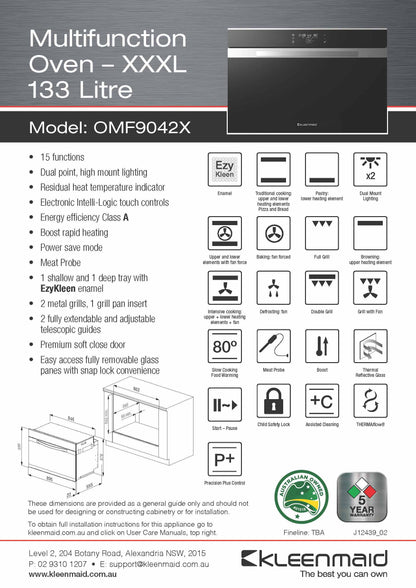 Kleenmaid OMF9042X 90cm Multifunction Oven - OMF9042X