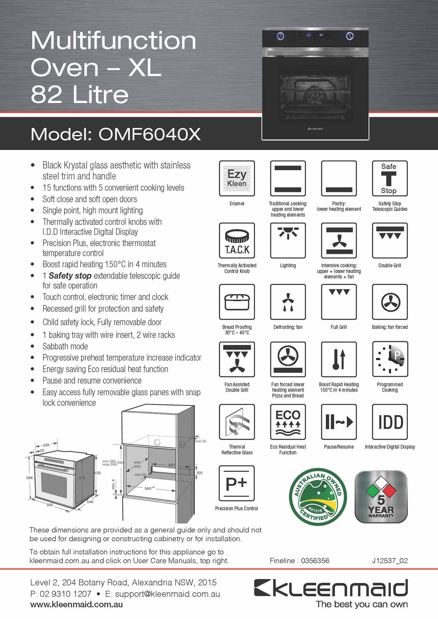 Kleenmaid 60cm Multifunction Oven - OMF6040X