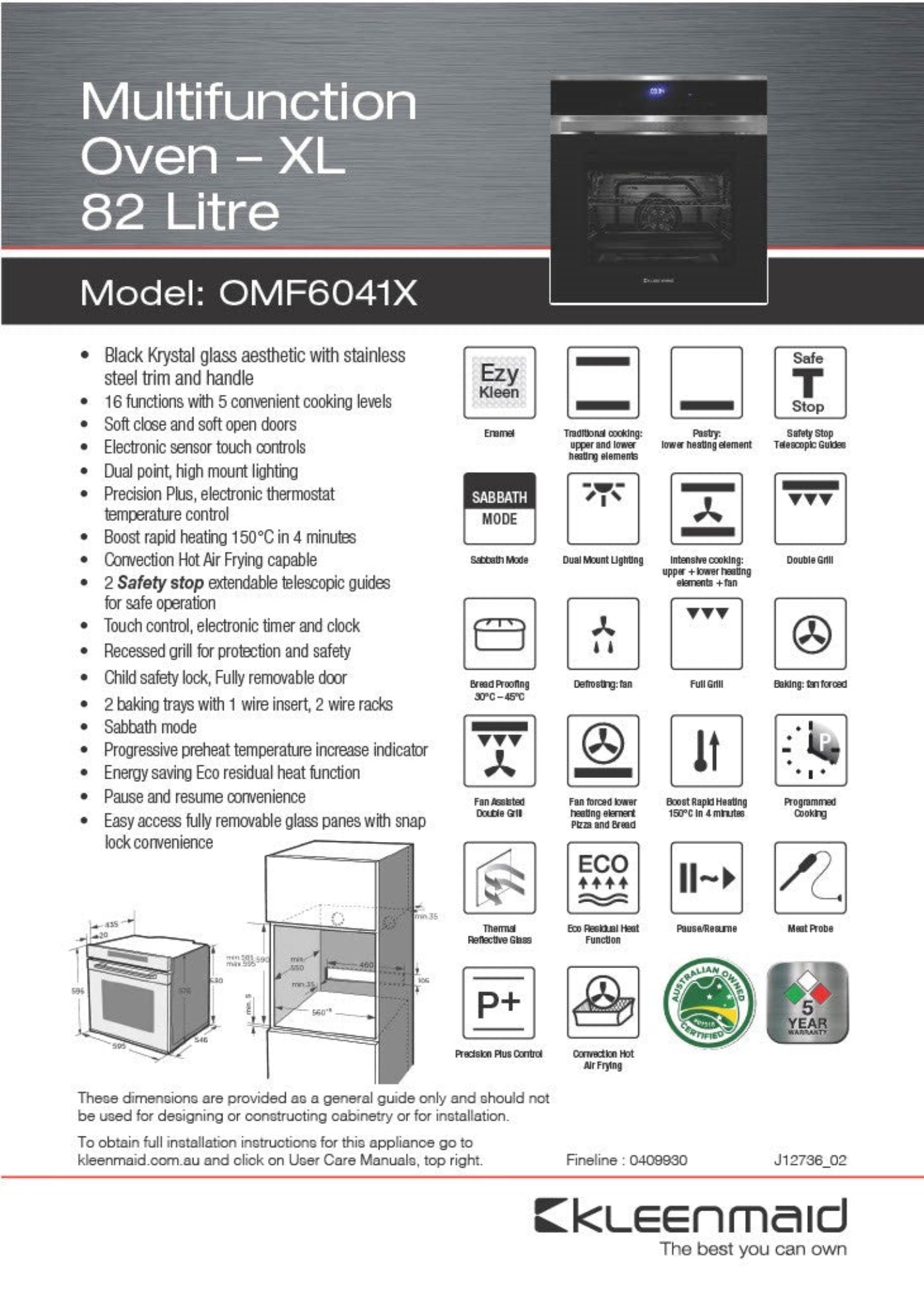 Kleenmaid 60cm Multifunction Oven - OMF6041X