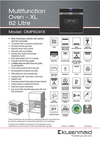 Kleenmaid 60cm Multifunction Oven - OMF6041X