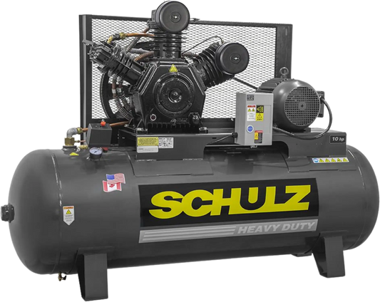 Schulz V-Series Air Compressor 10 HP 120 gal. 2-Stage 460V 3-Phase Horizontal  - 932.9344-0