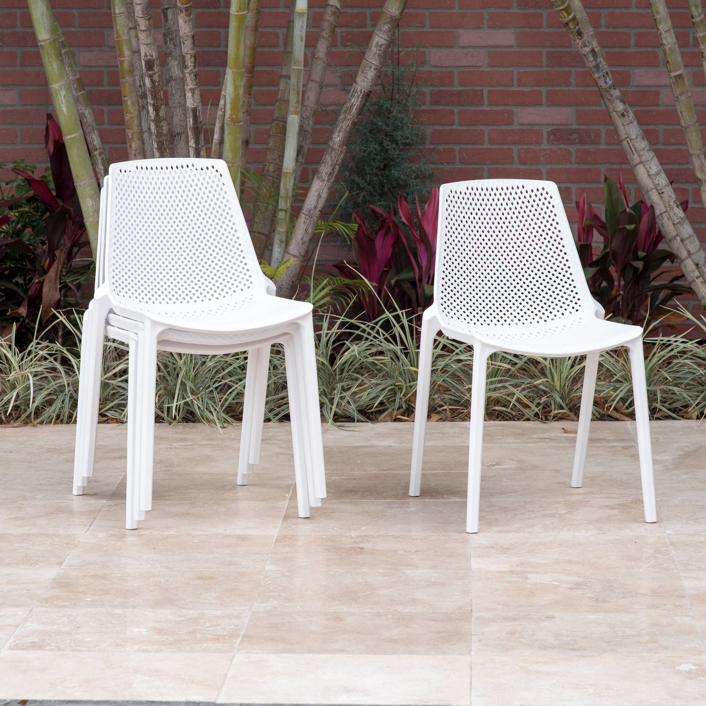 Midtown Concept Valencia Grey Stacking Indoor Dining Chair - 4PC - PLI VALEN_SIDE_WHT