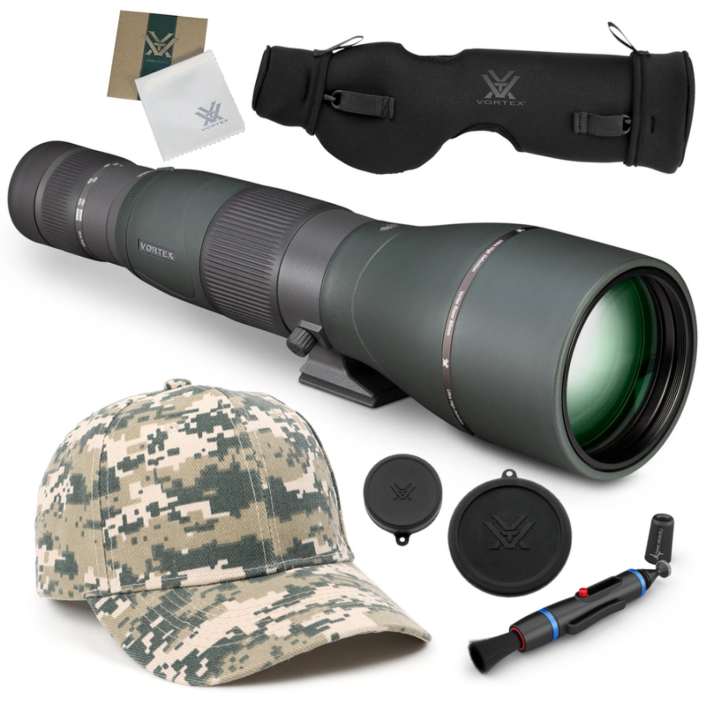 Vortex Optics Razor HD 27-60X85 Straight  Spotting Scope with Free Hat and Lens Cleaning Pen Bundle - RS-85S
