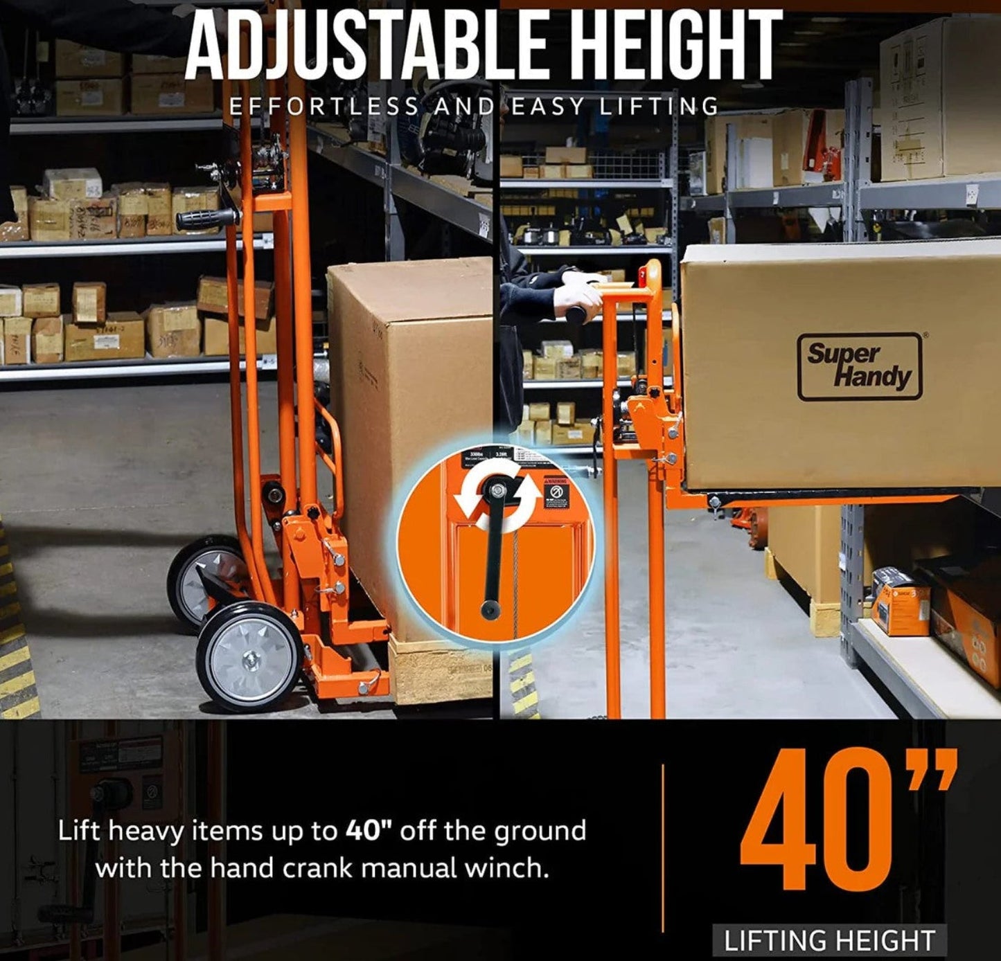 Super Handy GCAO028 Manual Stacker 330 lbs 40" Max Lift with a Flat Bed New Canada Only - GCAO028