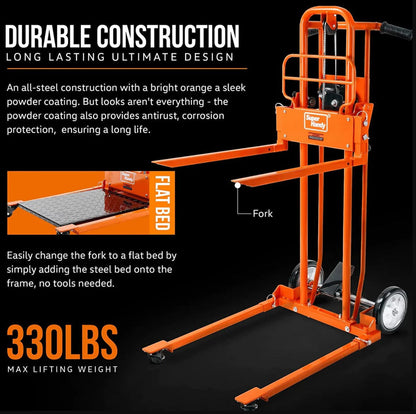 Super Handy GCAO028 Manual Stacker 330 lbs 40" Max Lift with a Flat Bed New Canada Only - GCAO028