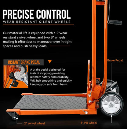 Super Handy GCAO028 Manual Stacker 330 lbs 40" Max Lift with a Flat Bed New Canada Only - GCAO028