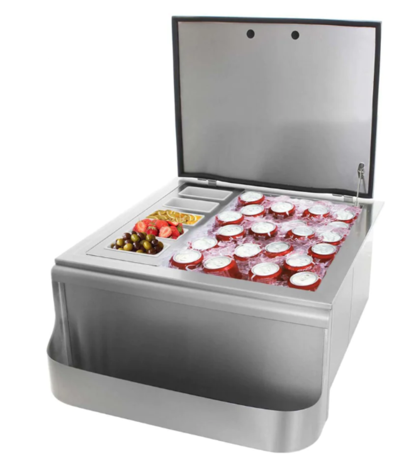 Pacific Coast Manufacturing 260 Series 18" Slide-In Ice Bin w/ Speed Rail & Condiment Holder - BBQ-260-18SI