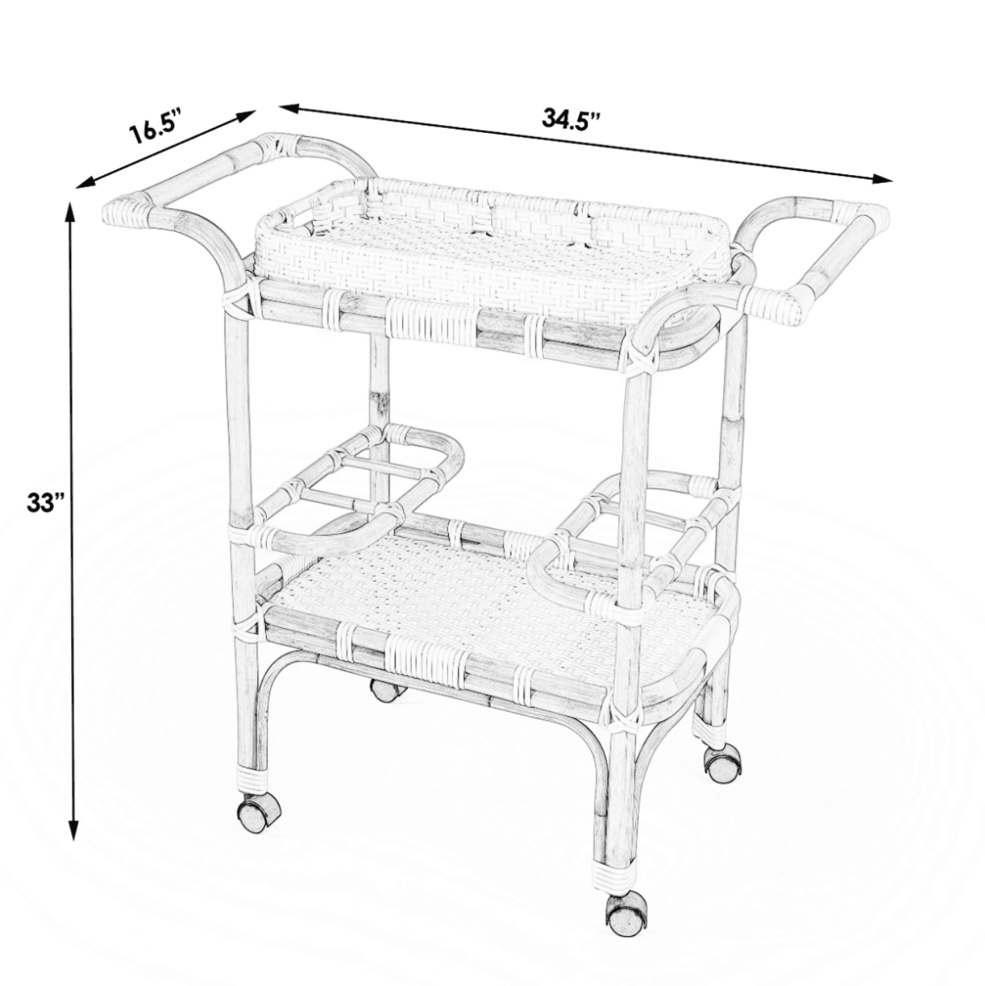 Butler Specialty Company Selena & Rattan Bar Cart, Black and White, Natural -  5397295