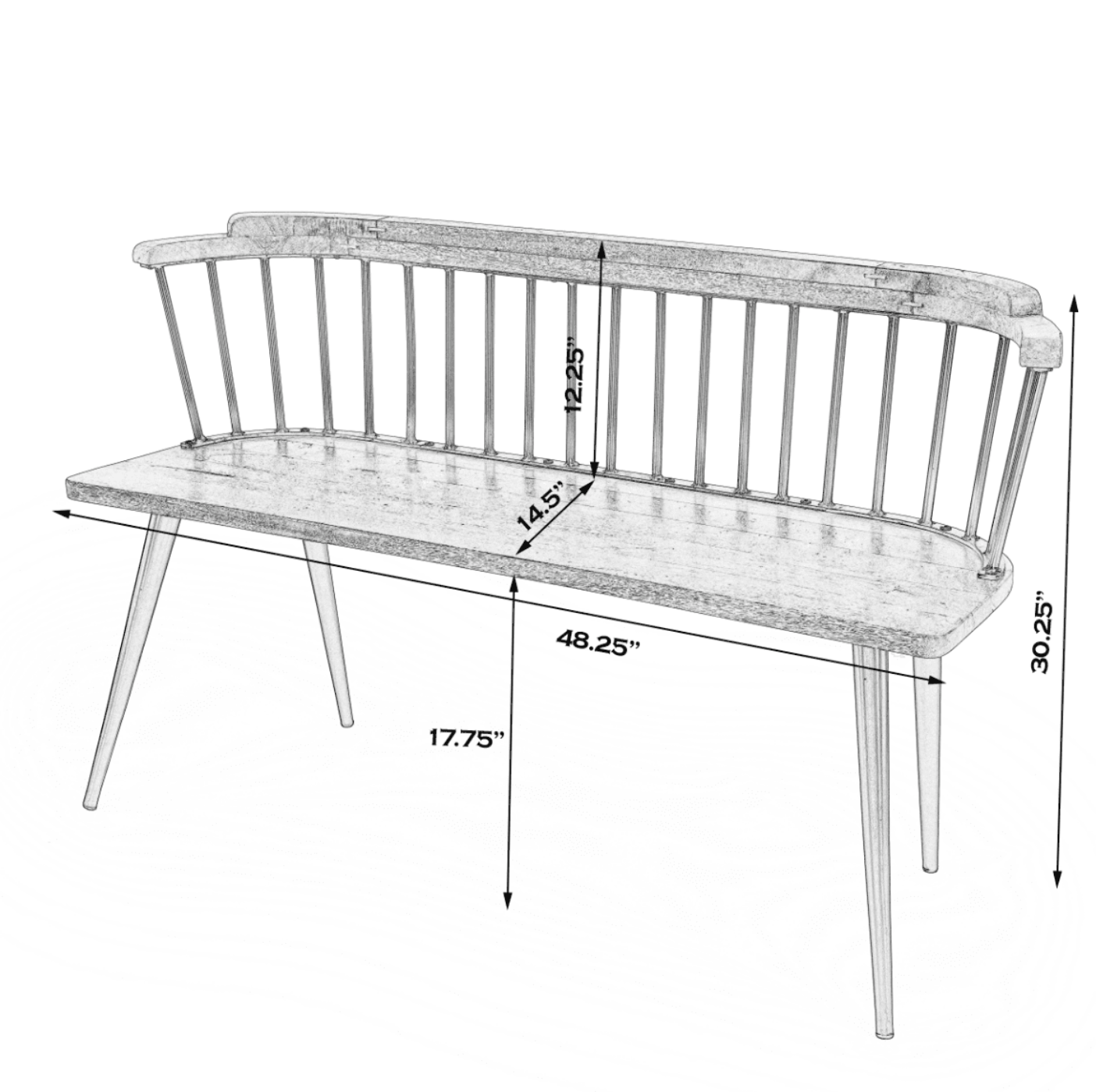 Butler Specialty Company Tempe Mango Wood Spindle Back  51.25""W Bench, Black  - 5615295